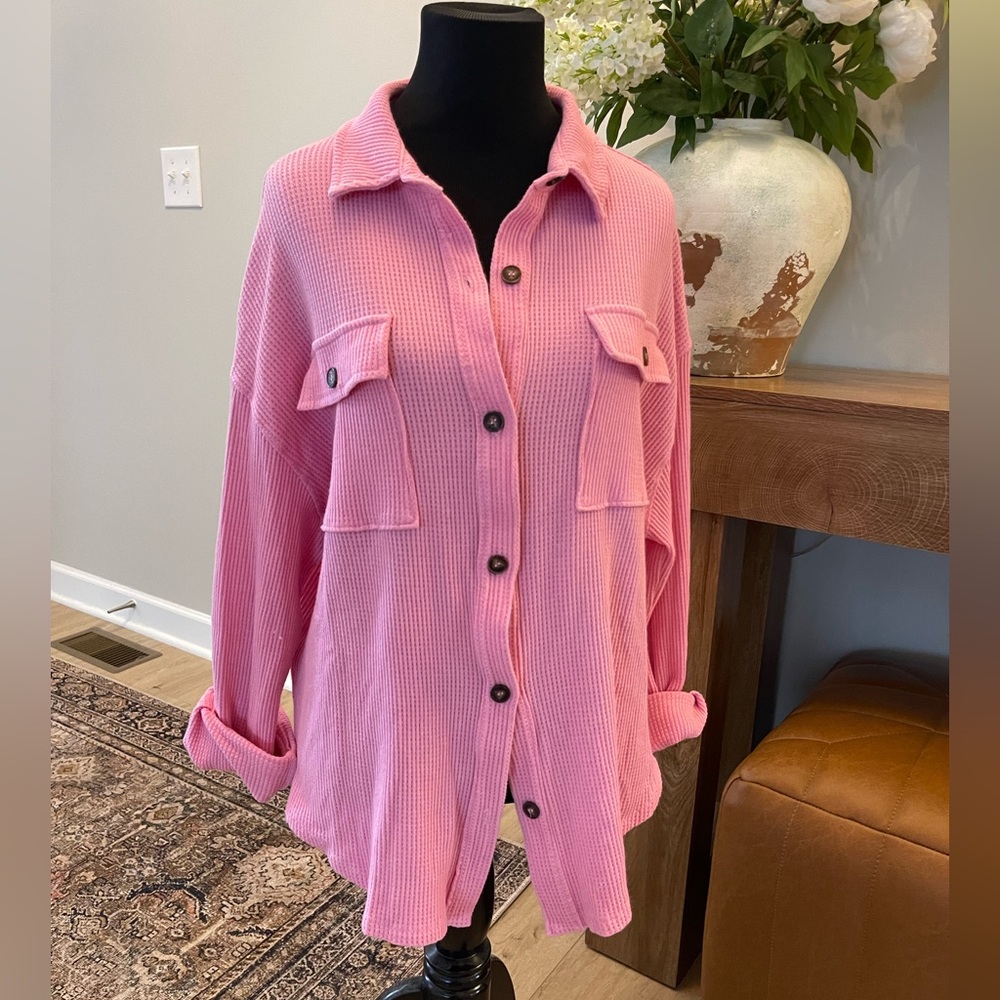 Altar’d state waffle pink button up